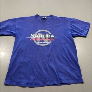 Men’s Vintage Nautica Competition Blue Tee Tshirt Boxy Fit Size Large Y2K